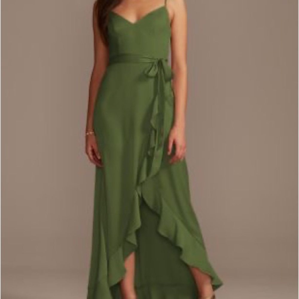 Davids Bridal Crepe Ruffle Bridesmaid Dress